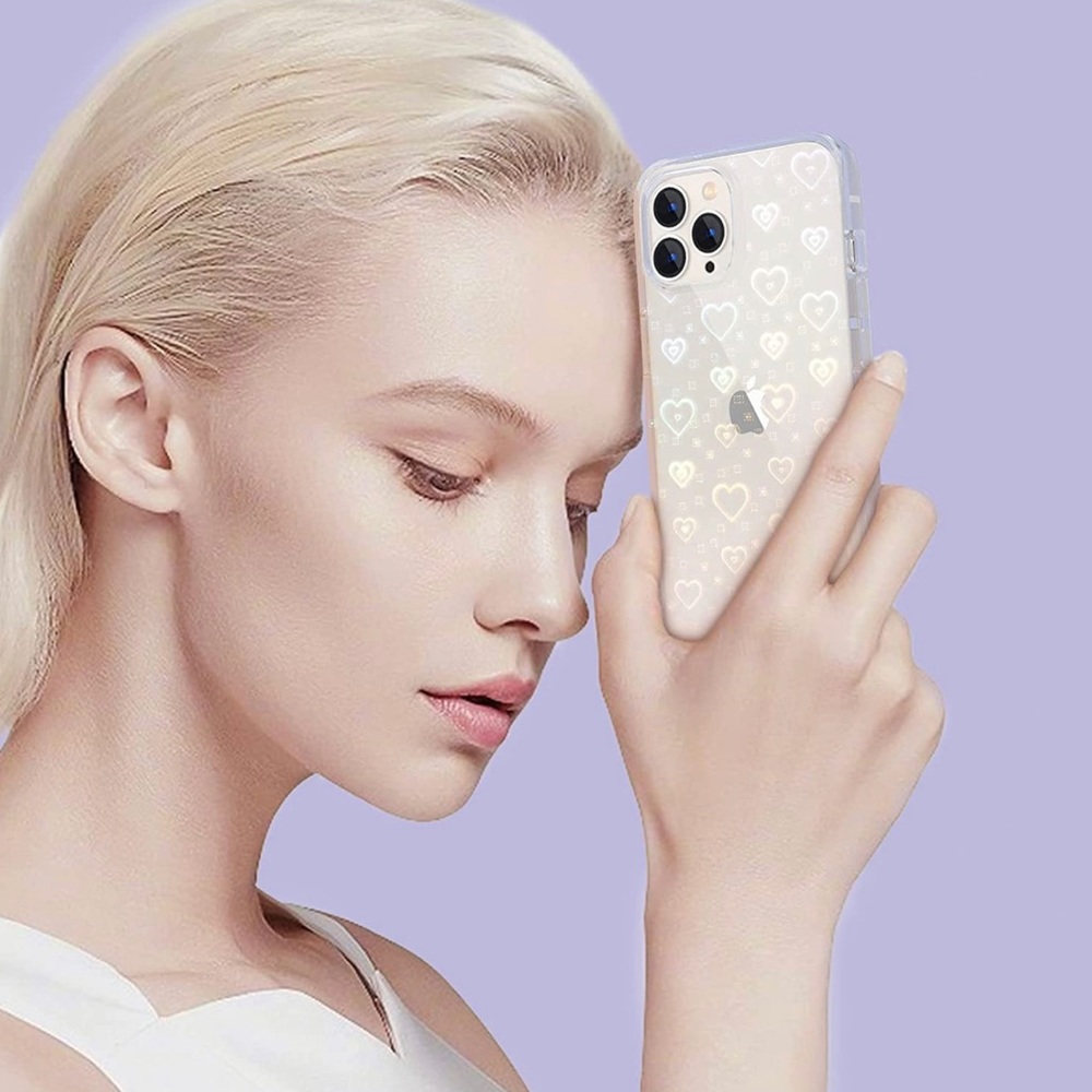Case Compatible with iPhone 13 Pro Max, Holographic Love Heart Glitter Clear